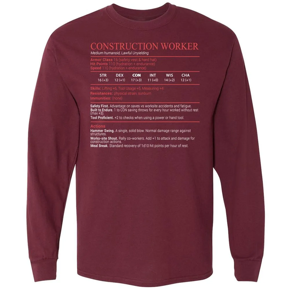 Construction Worker Stats Block - Maroon - 6