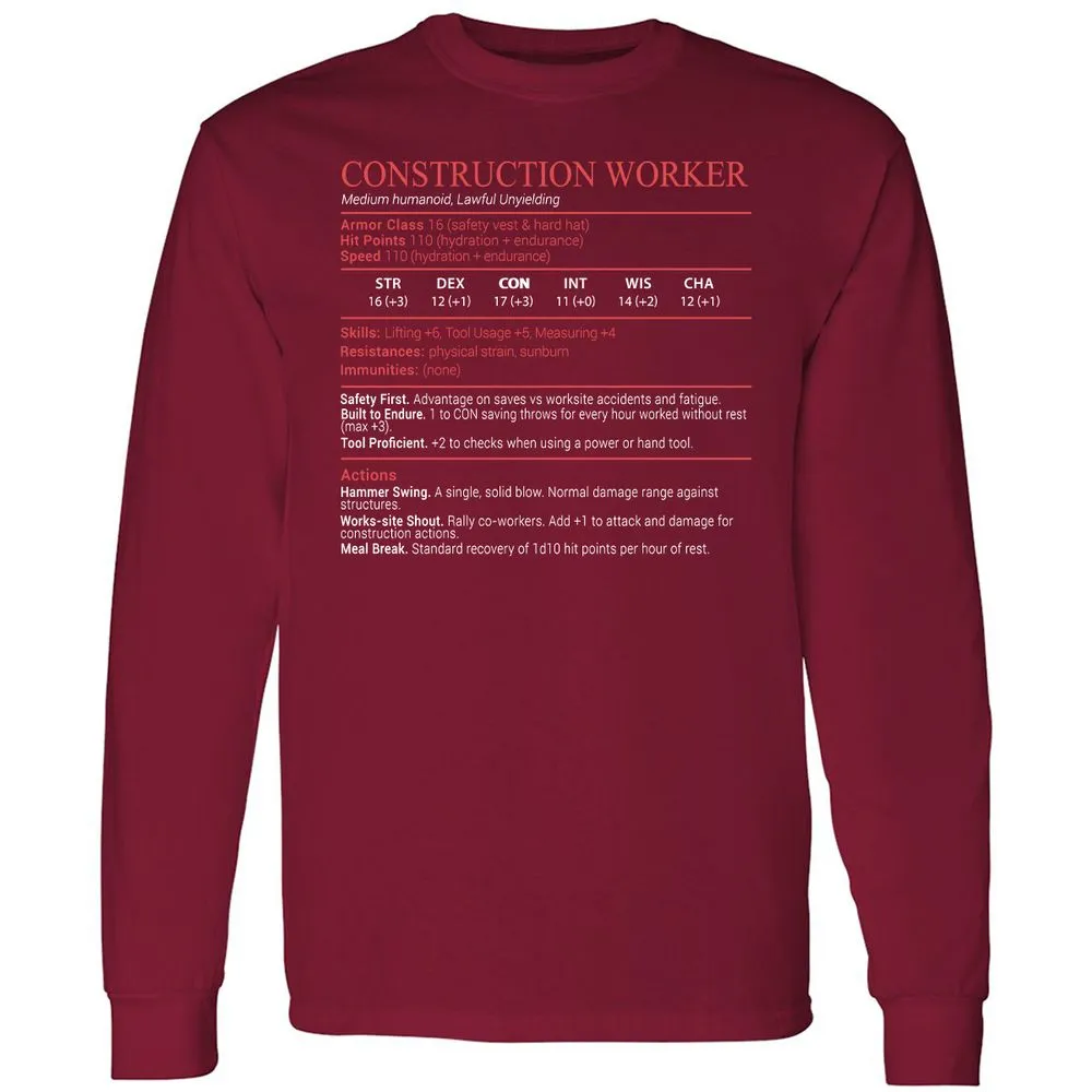 Construction Worker Stats Block - Cardinal Red - 7