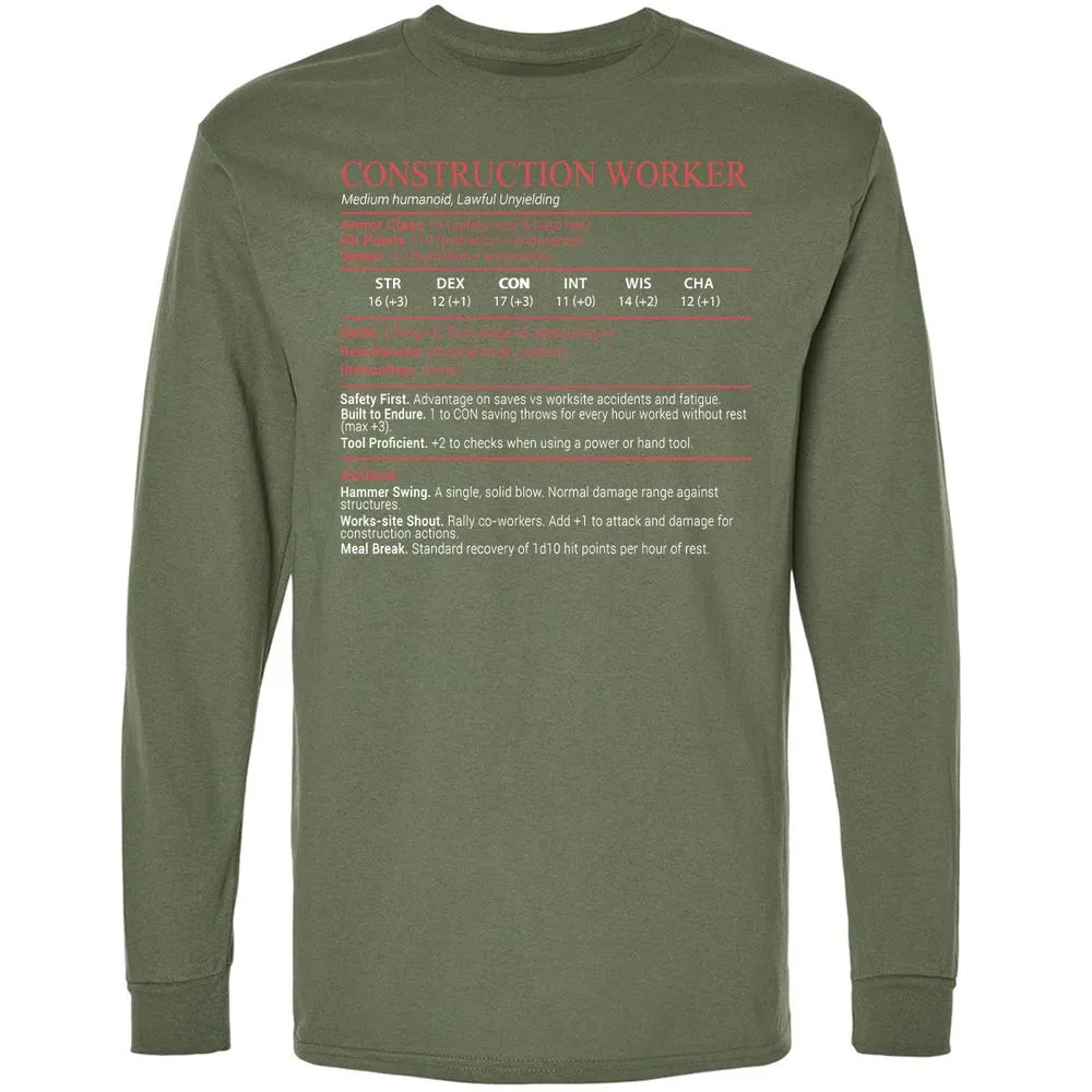 Construction Worker Stats Block - Military Green - 9