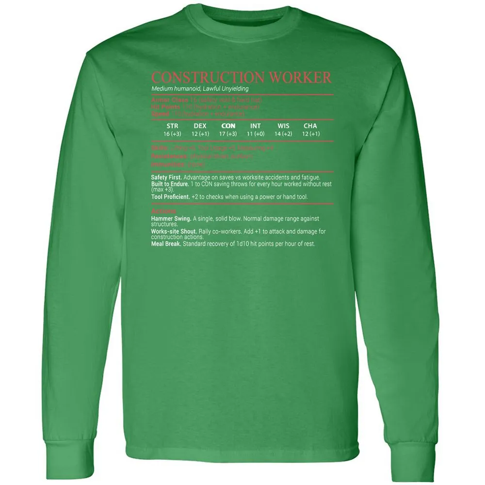 Construction Worker Stats Block - Irish Green - 10