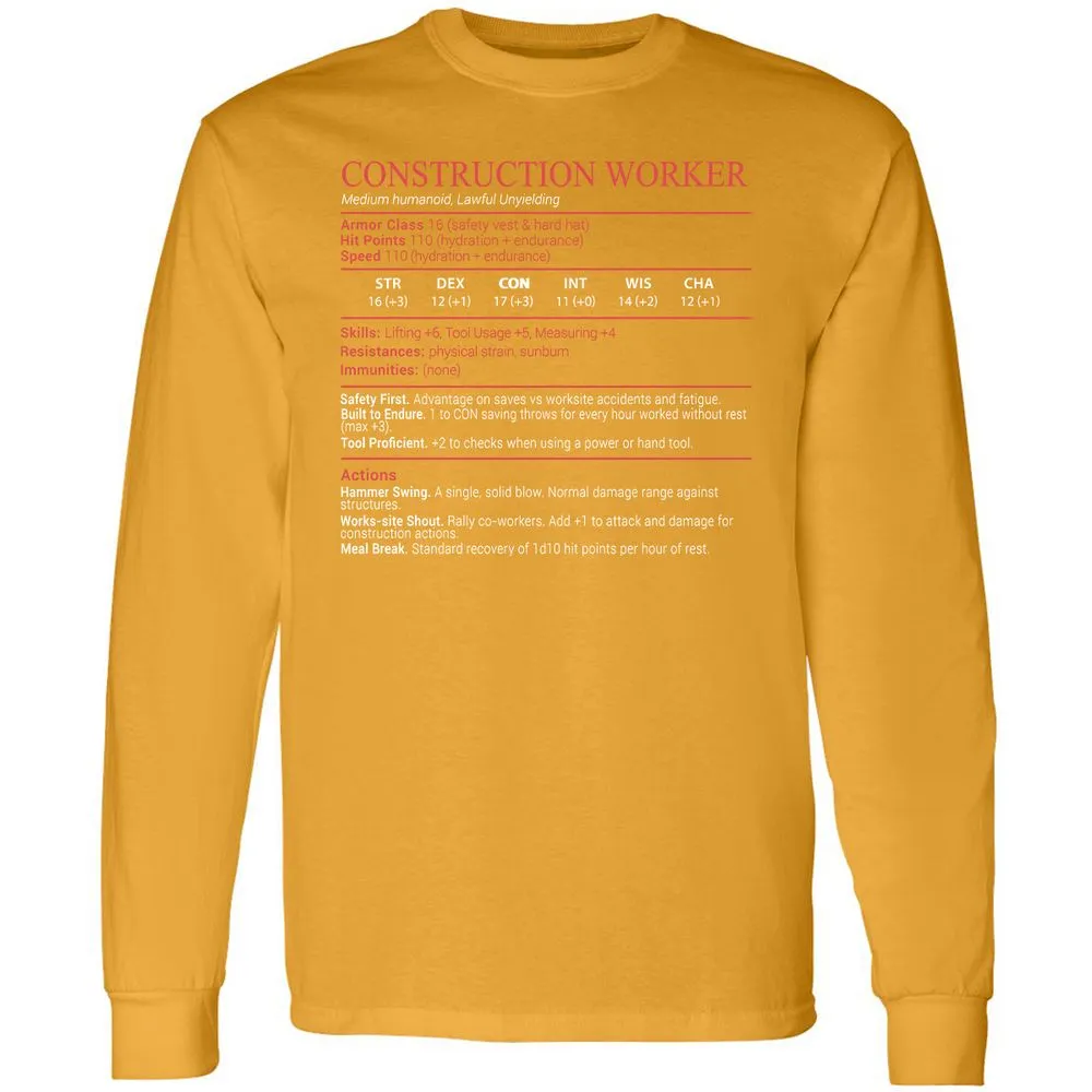 Construction Worker Stats Block - Gold - 13