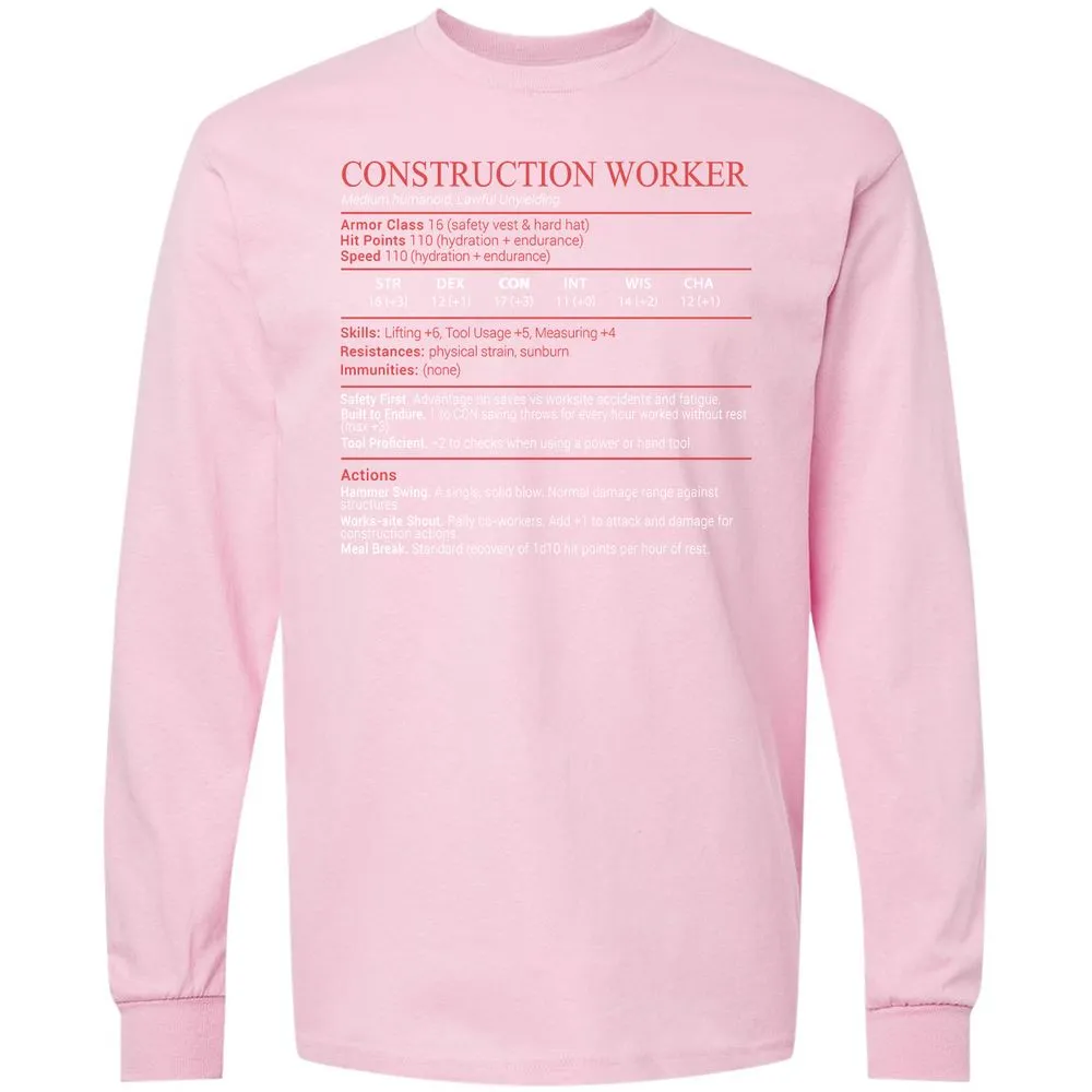 Construction Worker Stats Block - Light Pink - 16