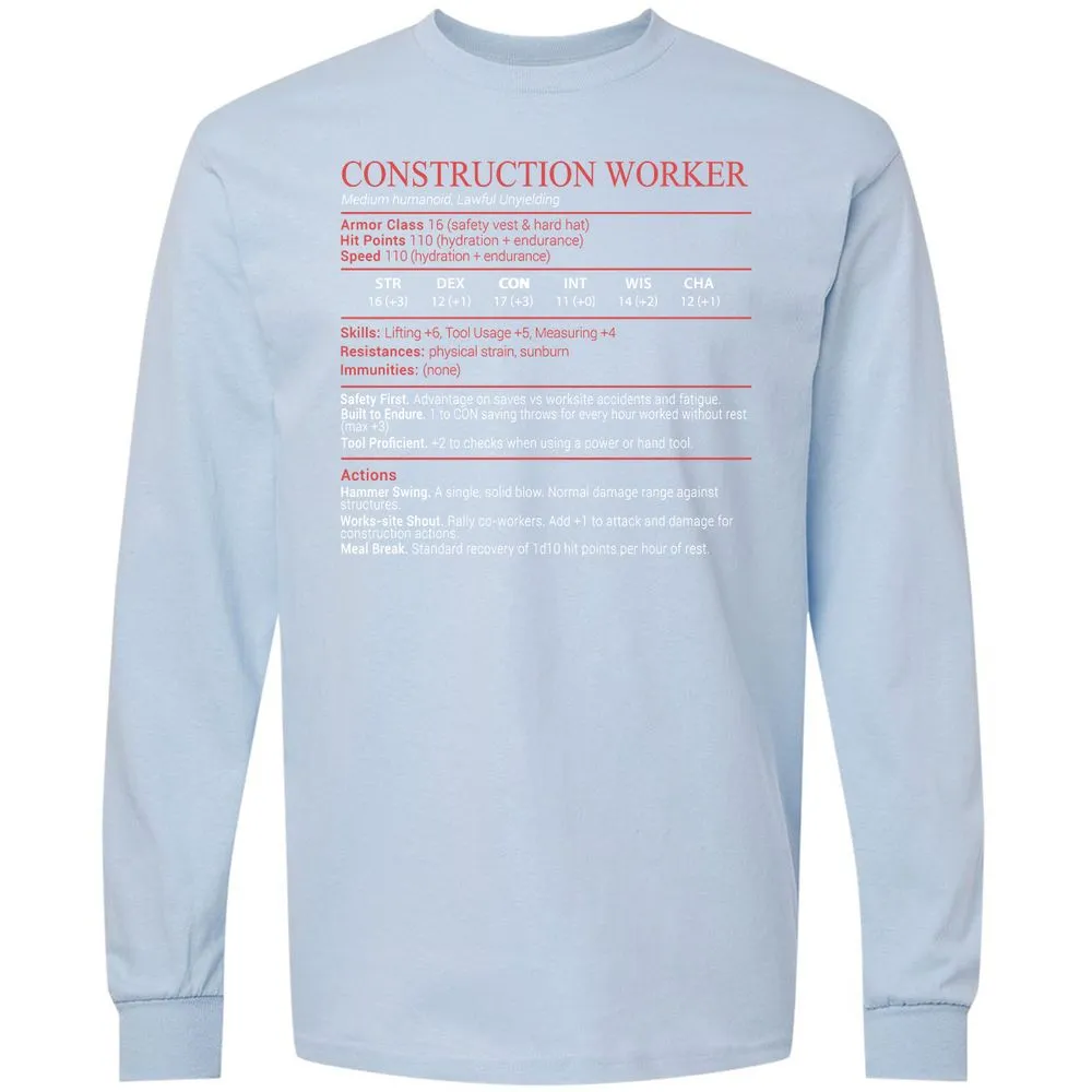 Construction Worker Stats Block - Light Blue - 18
