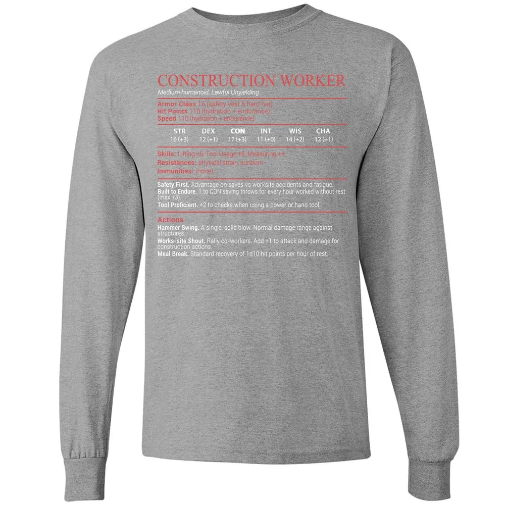 Construction Worker Stats Block - Sport Grey - 19