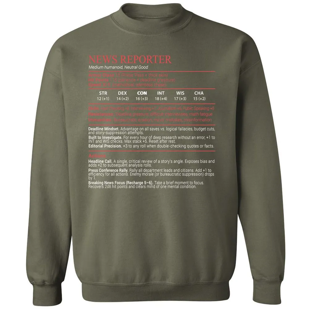 News Reporter Stats Block - Military Green - 9