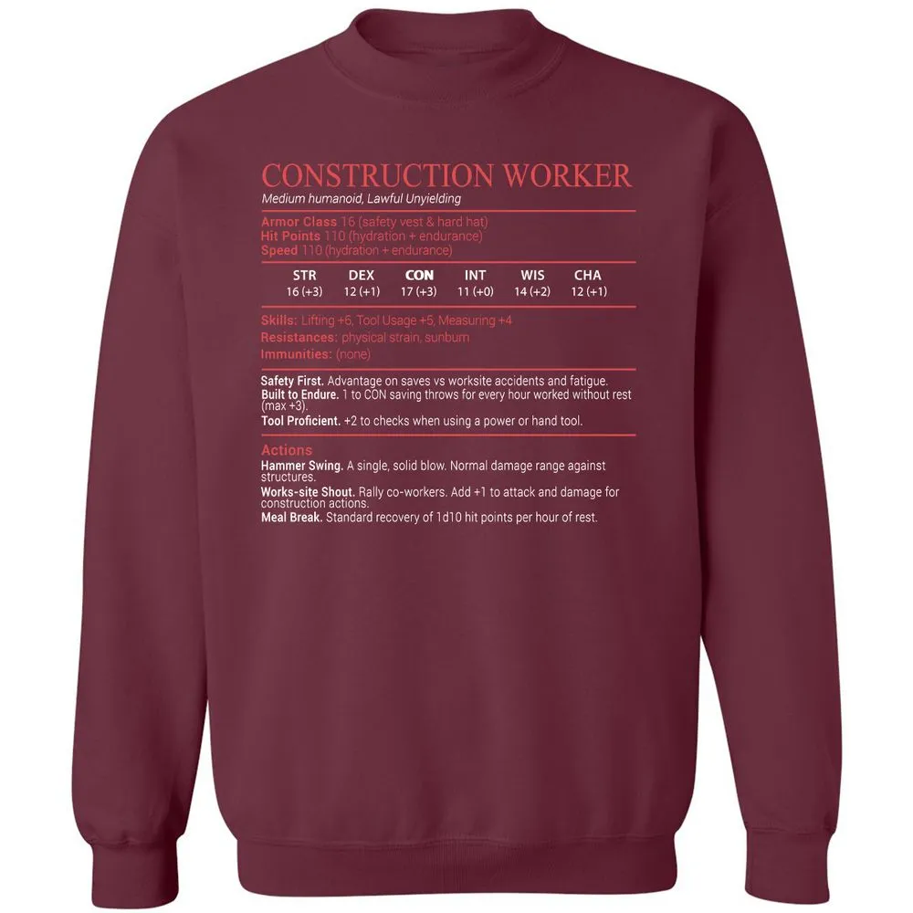 Construction Worker Stats Block - Maroon - 8