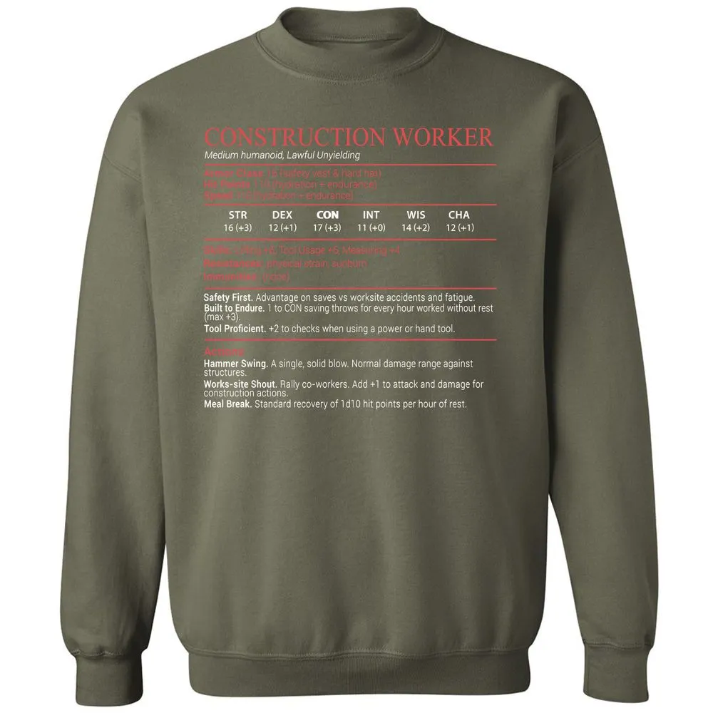 Construction Worker Stats Block - Military Green - 9