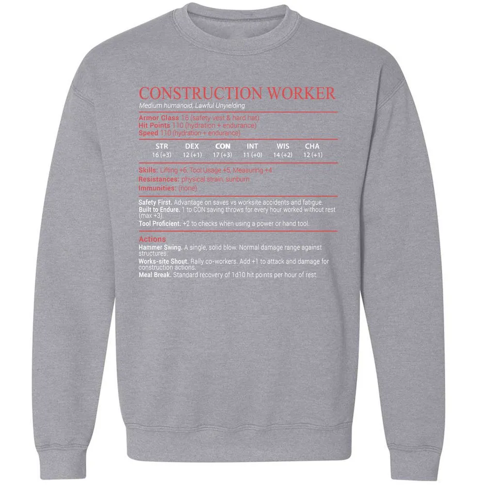 Construction Worker Stats Block - Sport Grey - 17