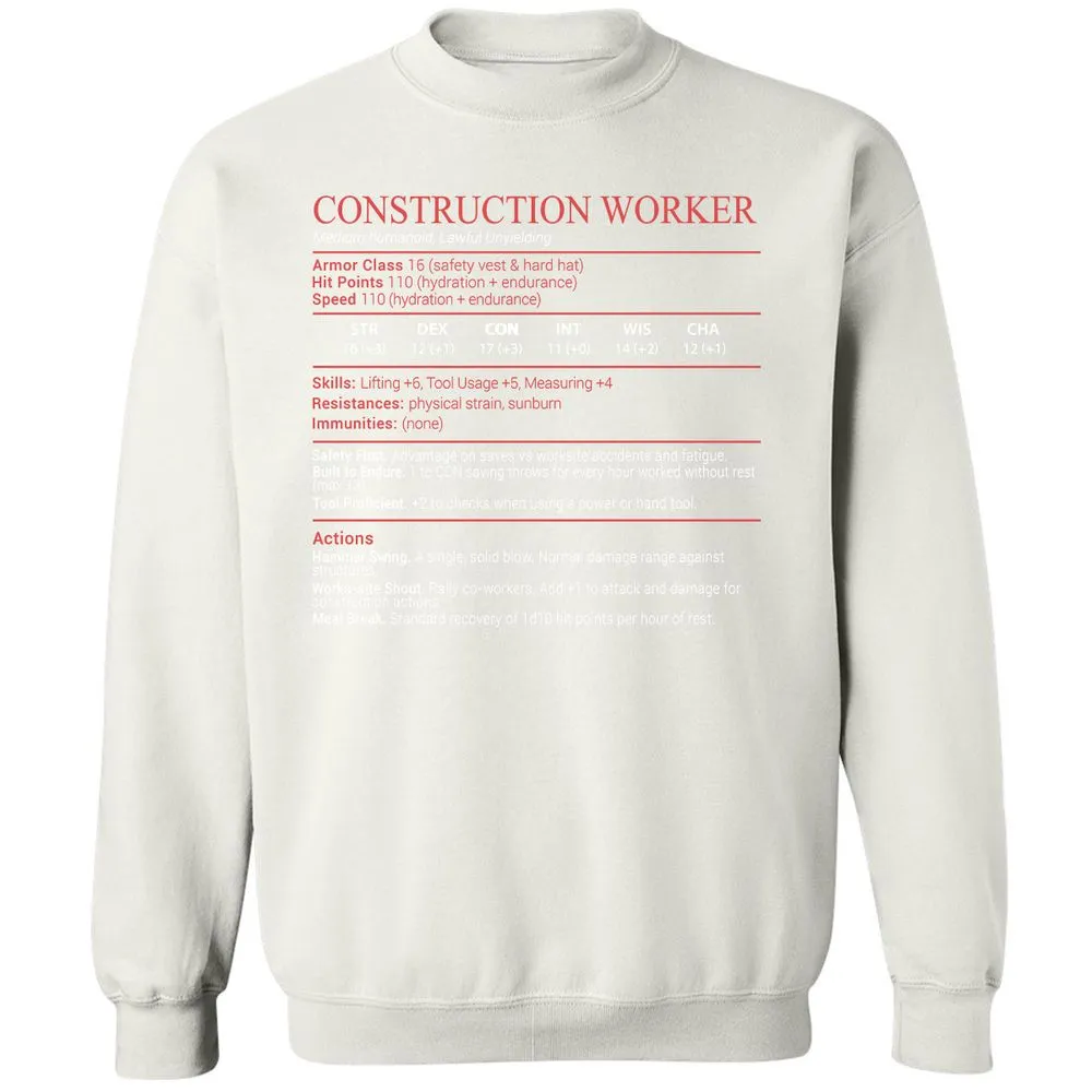 Construction Worker Stats Block - White - 18