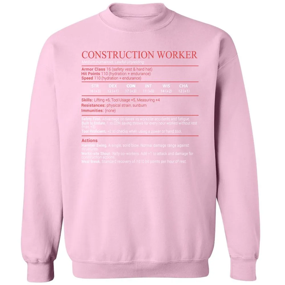 Construction Worker Stats Block - Light Pink - 19