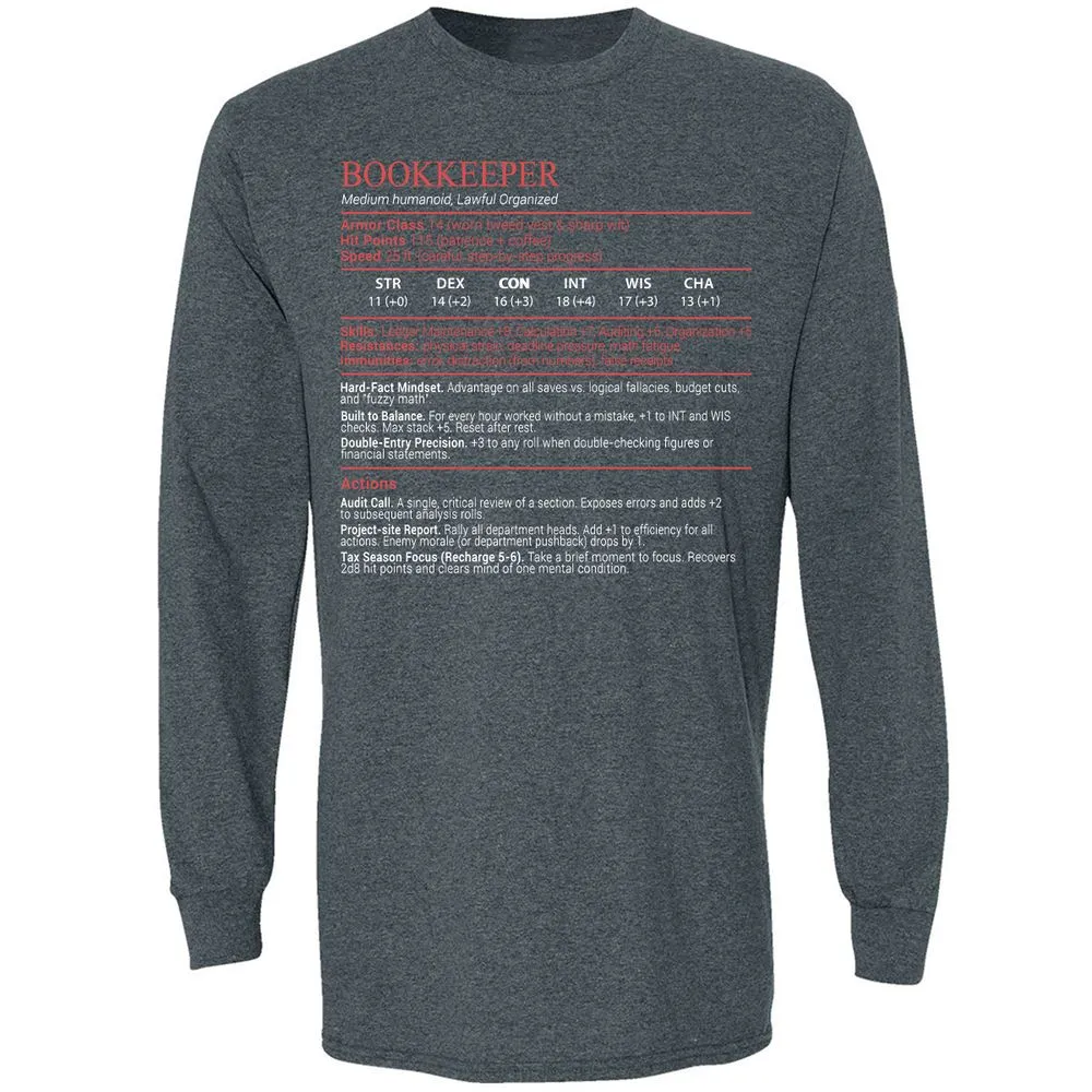 Bookkeepper Stats Block - Dark Heather - 5