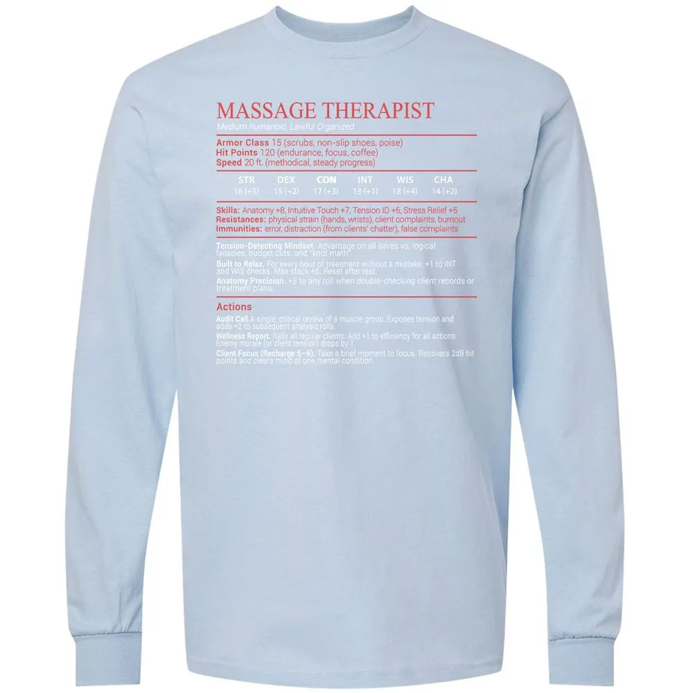 Massage Therapist Stats Block - Light Blue - 18