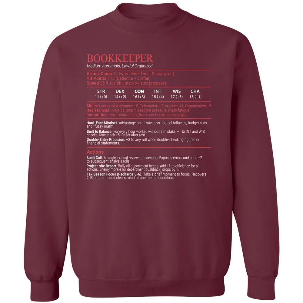 Bookkeepper Stats Block - Maroon - 8
