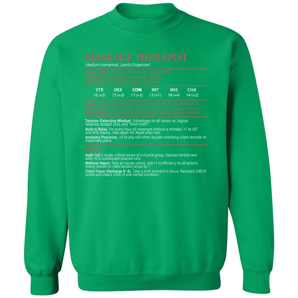 Massage Therapist Stats Block - Irish Green - 13