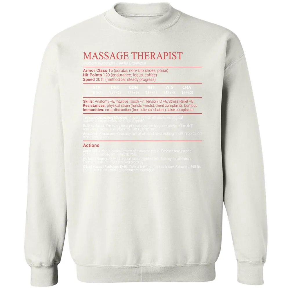 Massage Therapist Stats Block - White - 18