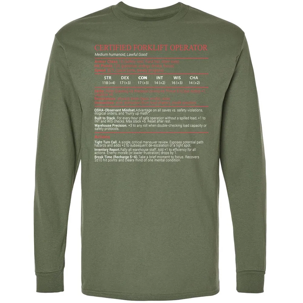 Certified Forklift Operator Stats Block - Military Green - 9