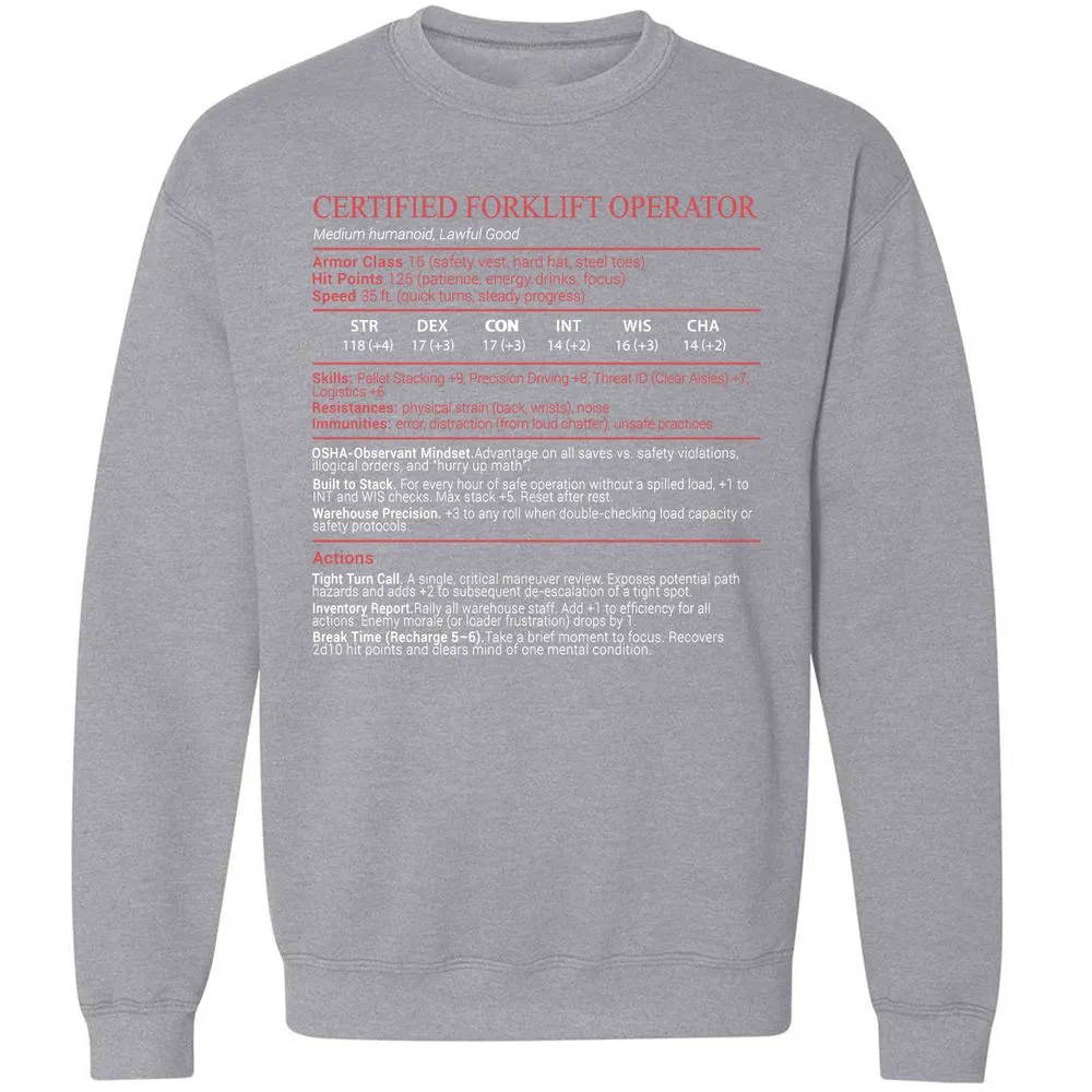 Certified Forklift Operator Stats Block - Sport Grey - 17