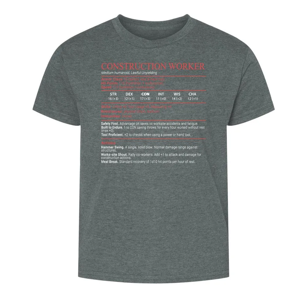 Construction Worker Stats Block - Dark Heather - 10