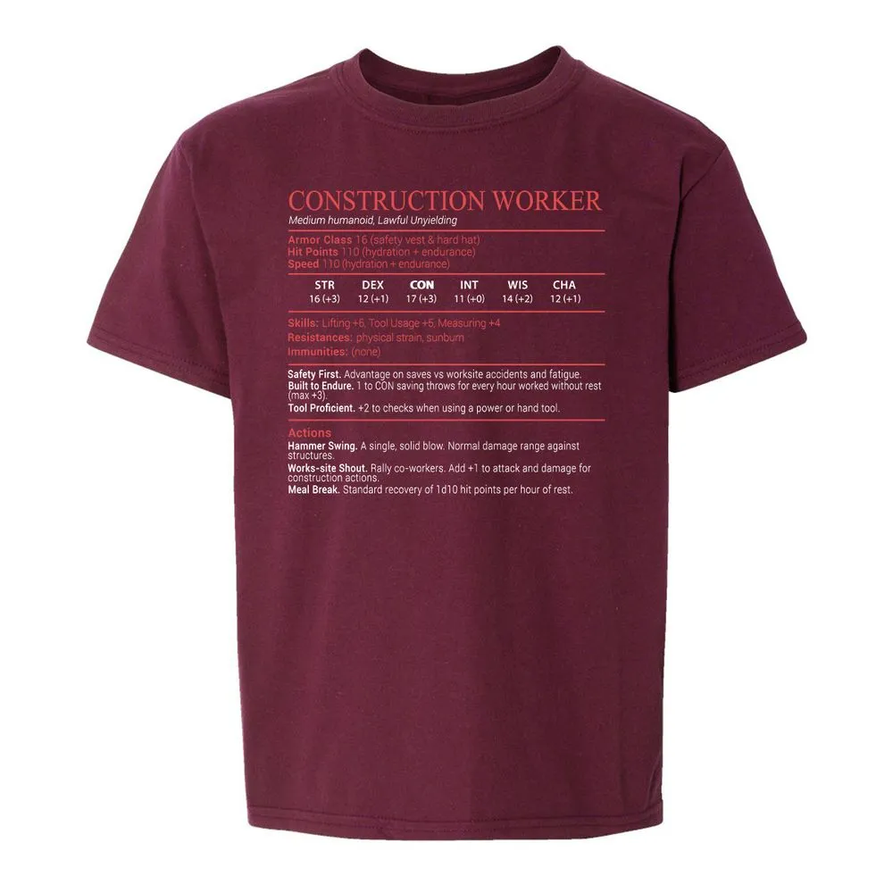 Construction Worker Stats Block - Maroon - 14