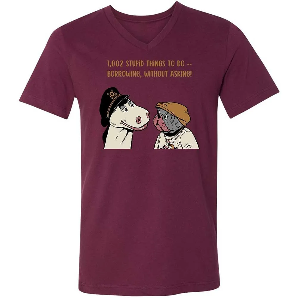 Unisex V-Neck T-Shirt - 22NX9WNR - Maroon - 14