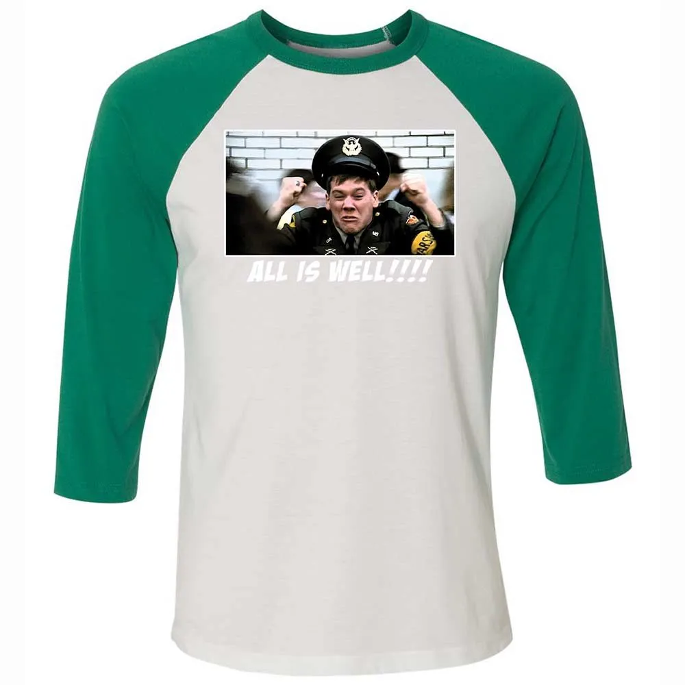 Unisex 3/4 Baseball Tee - ZE9NV7R1 - White/Kelly - 6