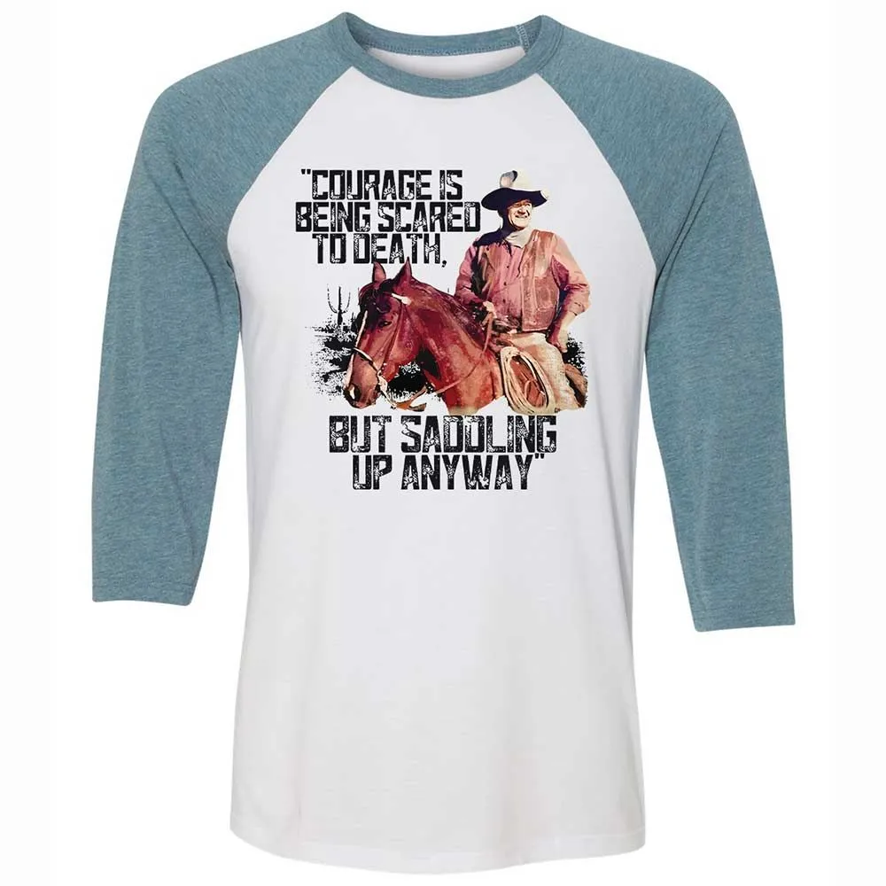 Courage is being scared to death, but saddling up anyway - White/Denim - 3