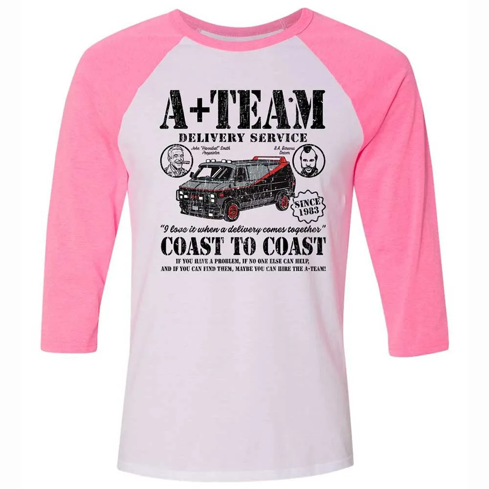 Unisex 3/4 Baseball Tee - FHTENH65 - White/Neon Pink - 12
