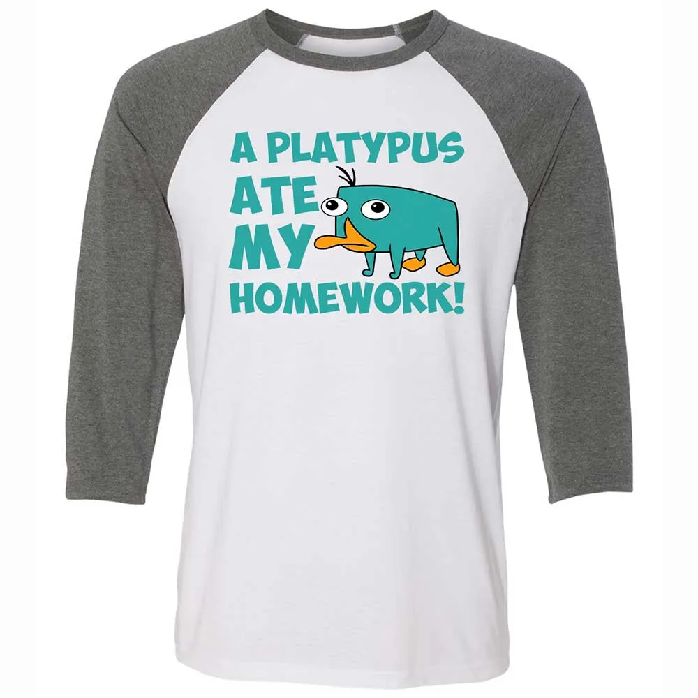 Platypus Ate My Homework Unisex 3/4 Baseball Tee - 11