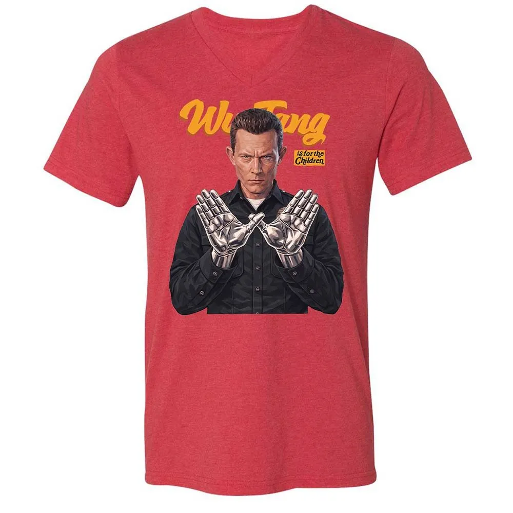 Unisex V-Neck T-Shirt - Black - Heather Red - 7