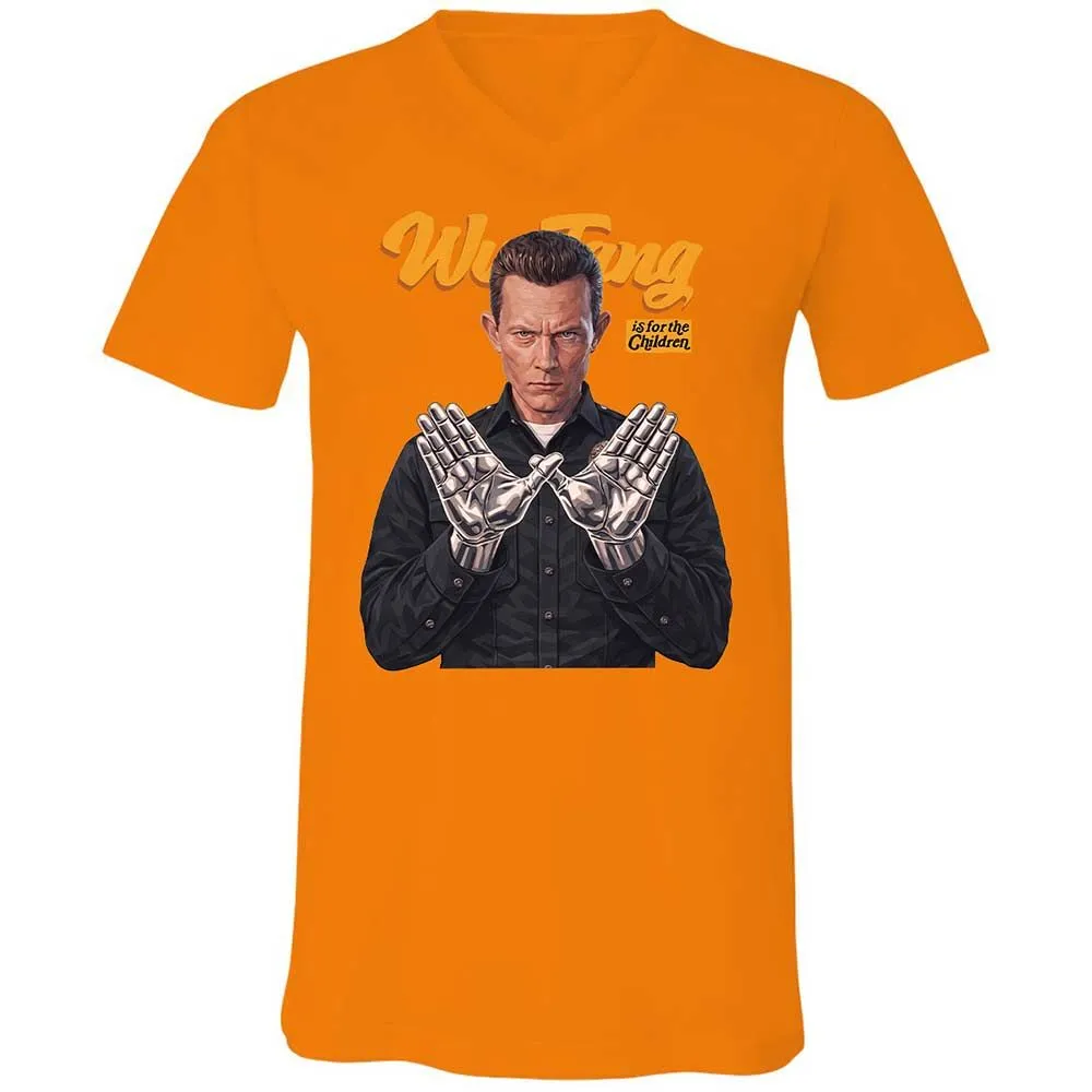 Unisex V-Neck T-Shirt - Black - Orange - 12