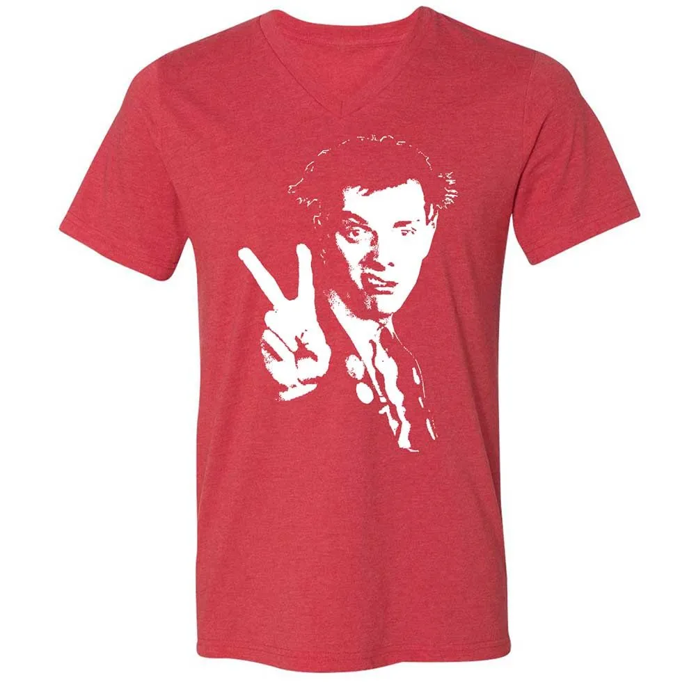 Unisex V-Neck T-Shirt - Black - Heather Red - 7