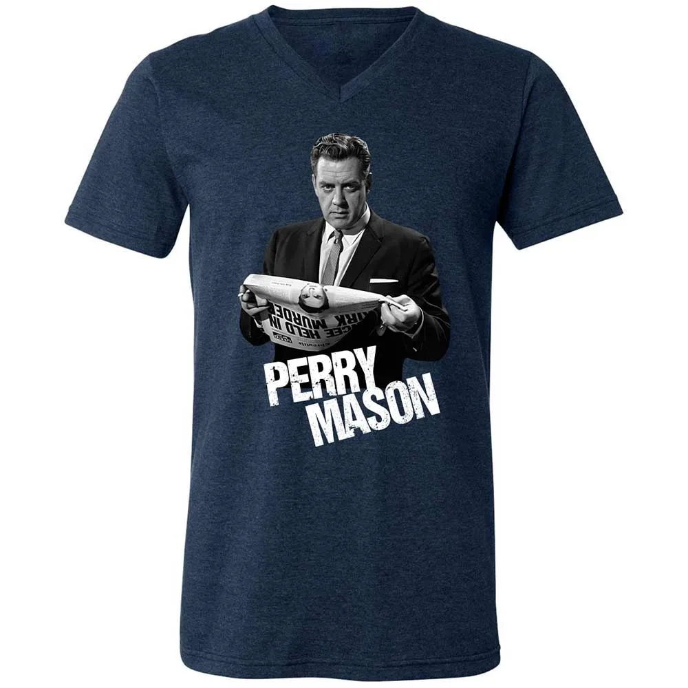 Unisex V-Neck T-Shirt - QFJYY96Z - Heather Navy - 3