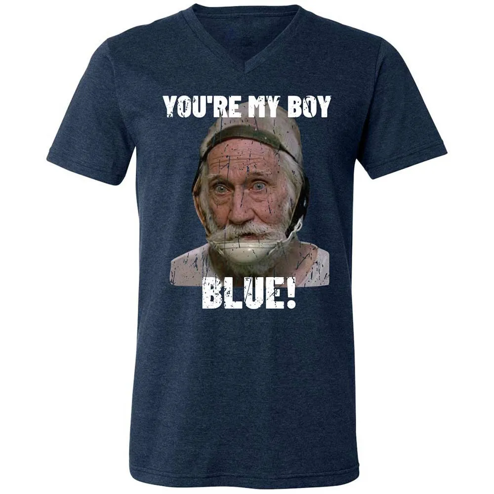 Unisex V-Neck T-Shirt - HZZF7MGV - Heather Navy - 3