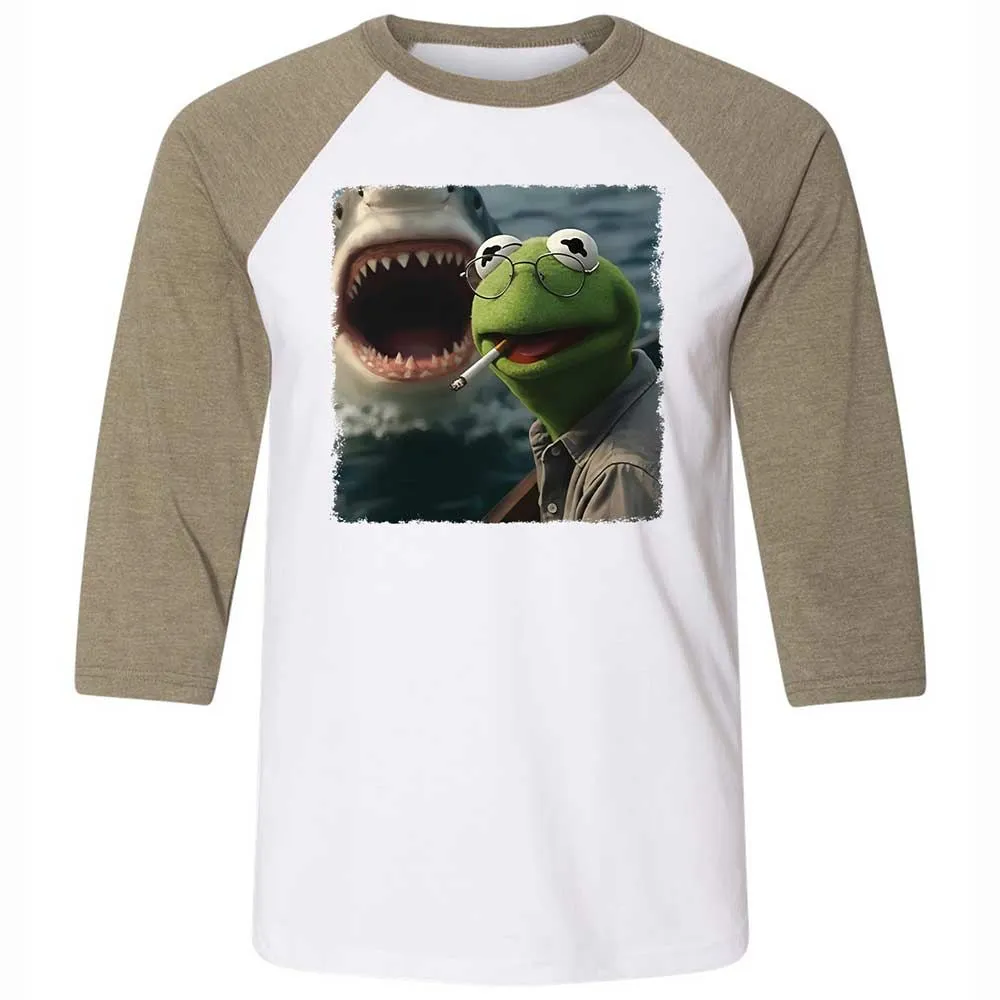 Unisex 3/4 Baseball Tee - 46L221WQ - White/Heather Olive - 4
