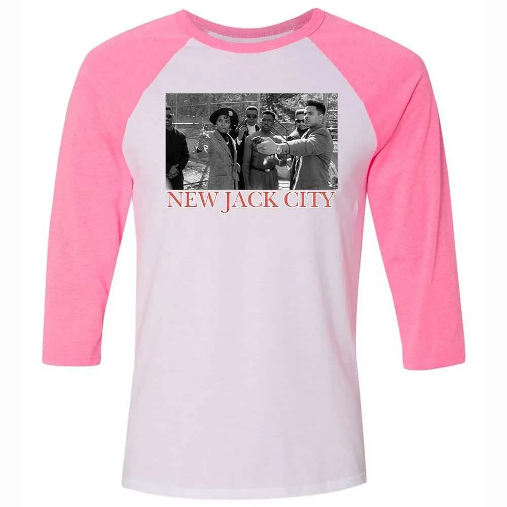 Unisex 3/4 Baseball Tee - KKRDCX2W - White/Neon Pink - 12