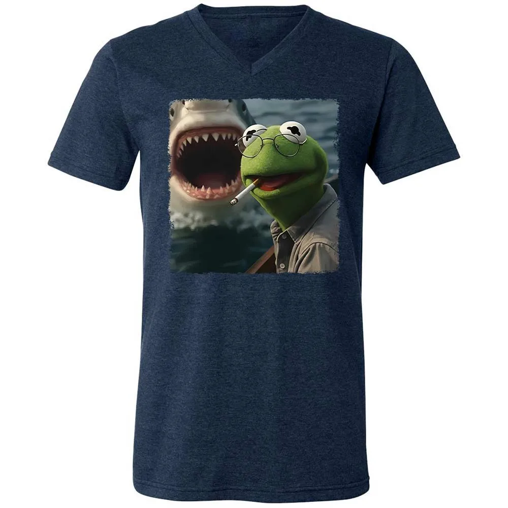 Unisex V-Neck T-Shirt - 6RWASGMF - Heather Navy - 3