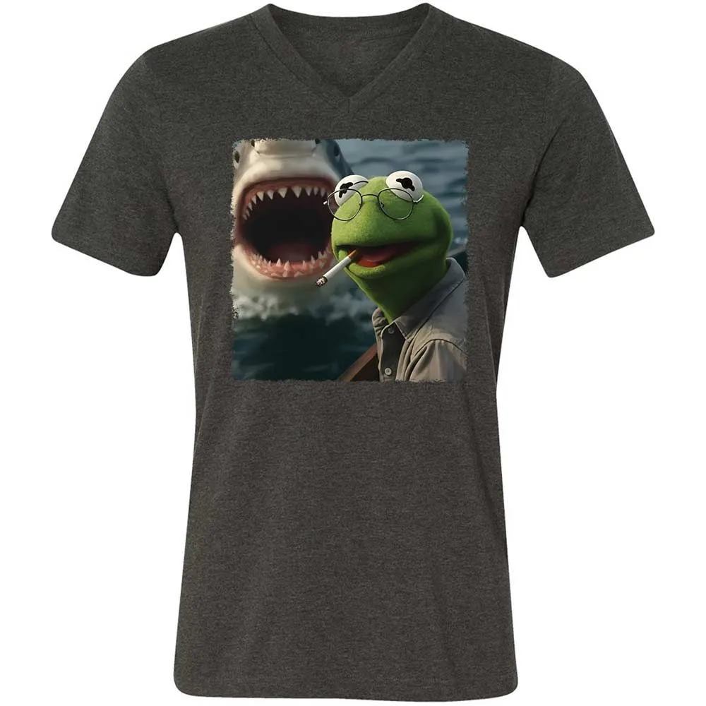 Unisex V-Neck T-Shirt - 6RWASGMF - Dark Grey Heather - 9