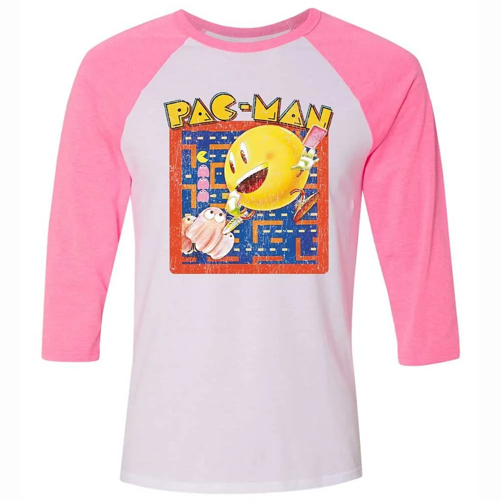 Unisex 3/4 Baseball Tee - 8XQQW4B5 - White/Neon Pink - 12
