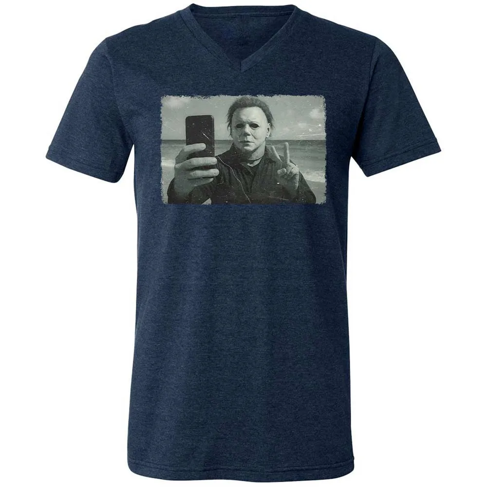Unisex V-Neck T-Shirt - 8QT7X672 - Heather Navy - 3