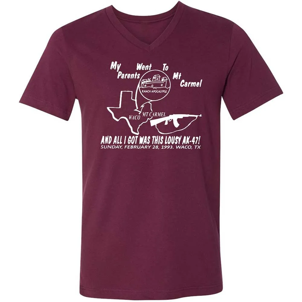 Unisex V-Neck T-Shirt - GNMLJTWC - Maroon - 8