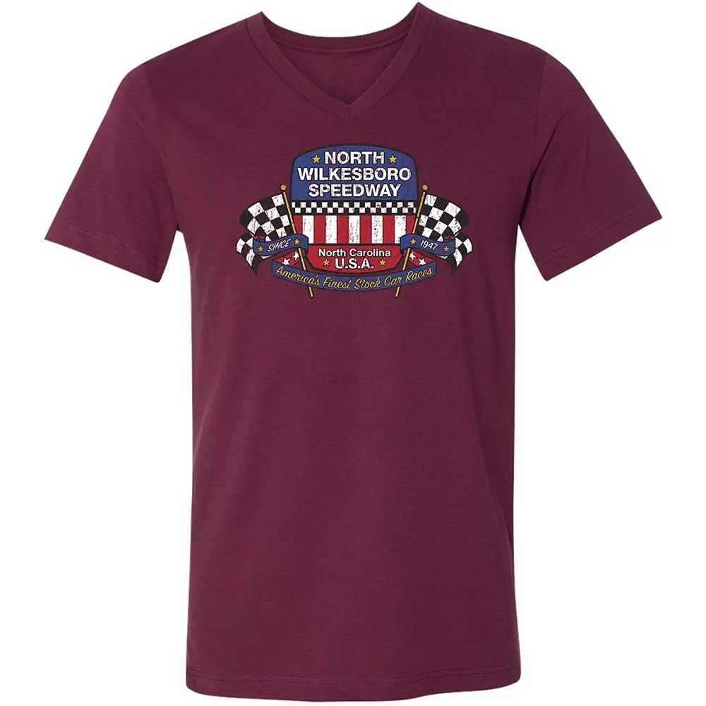 Unisex V-Neck T-Shirt - 8GCRQ53Y - Maroon - 14