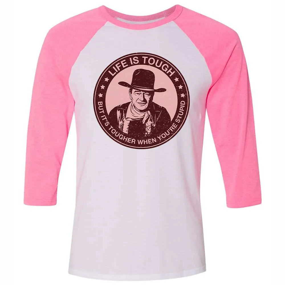 Unisex 3/4 Baseball Tee - D7QU22NY - White/Neon Pink - 12