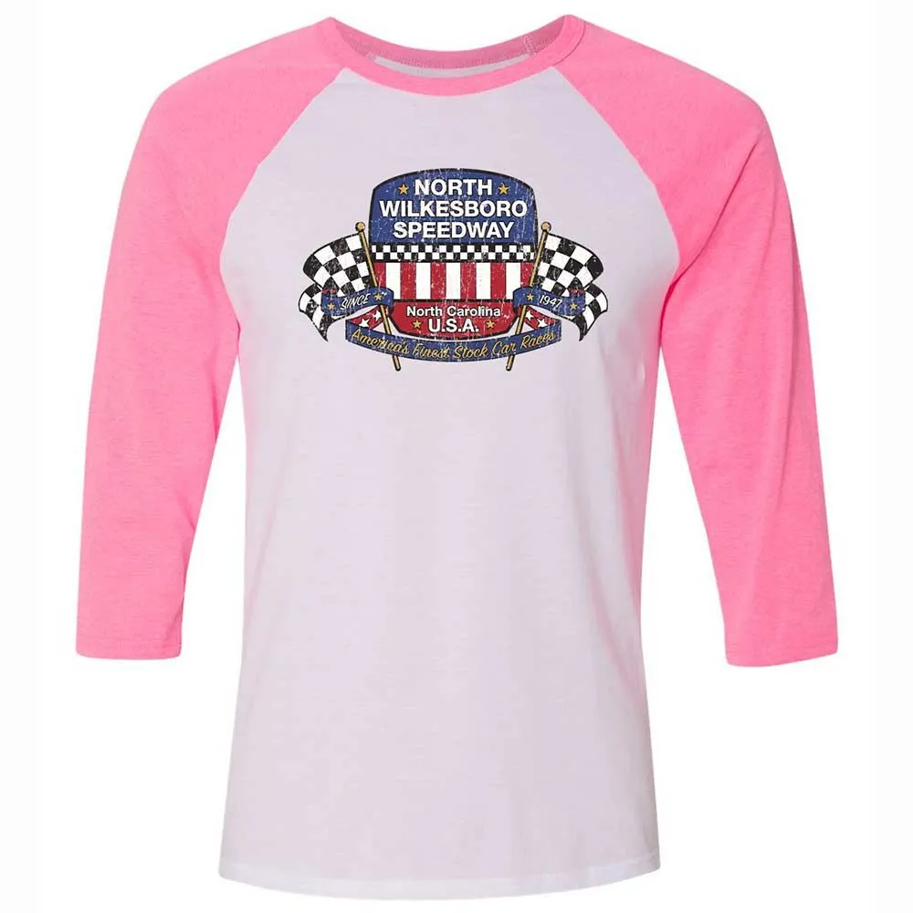 Unisex 3/4 Baseball Tee - 85WRAU1F - White/Neon Pink - 12