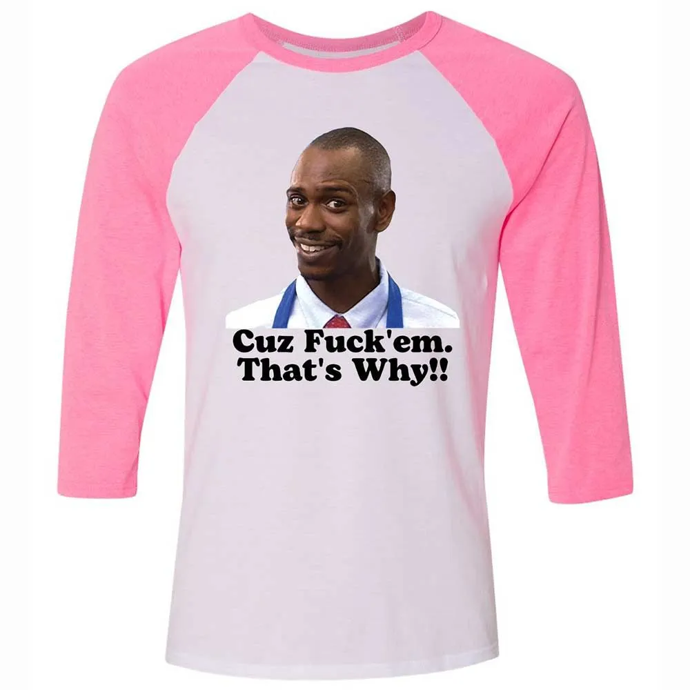 Unisex 3/4 Baseball Tee - VR6J5R3J - White/Neon Pink - 12