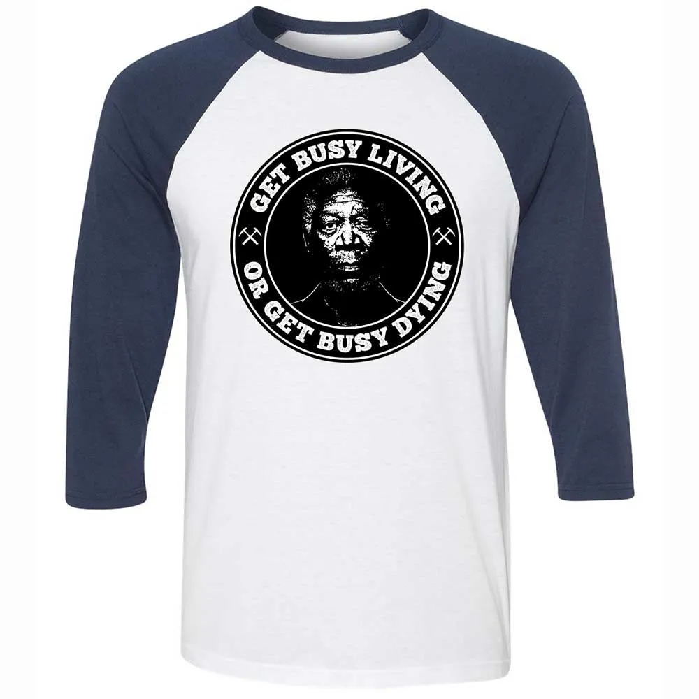 Get Busy Living or Get Busy Dying - White/Navy - 8