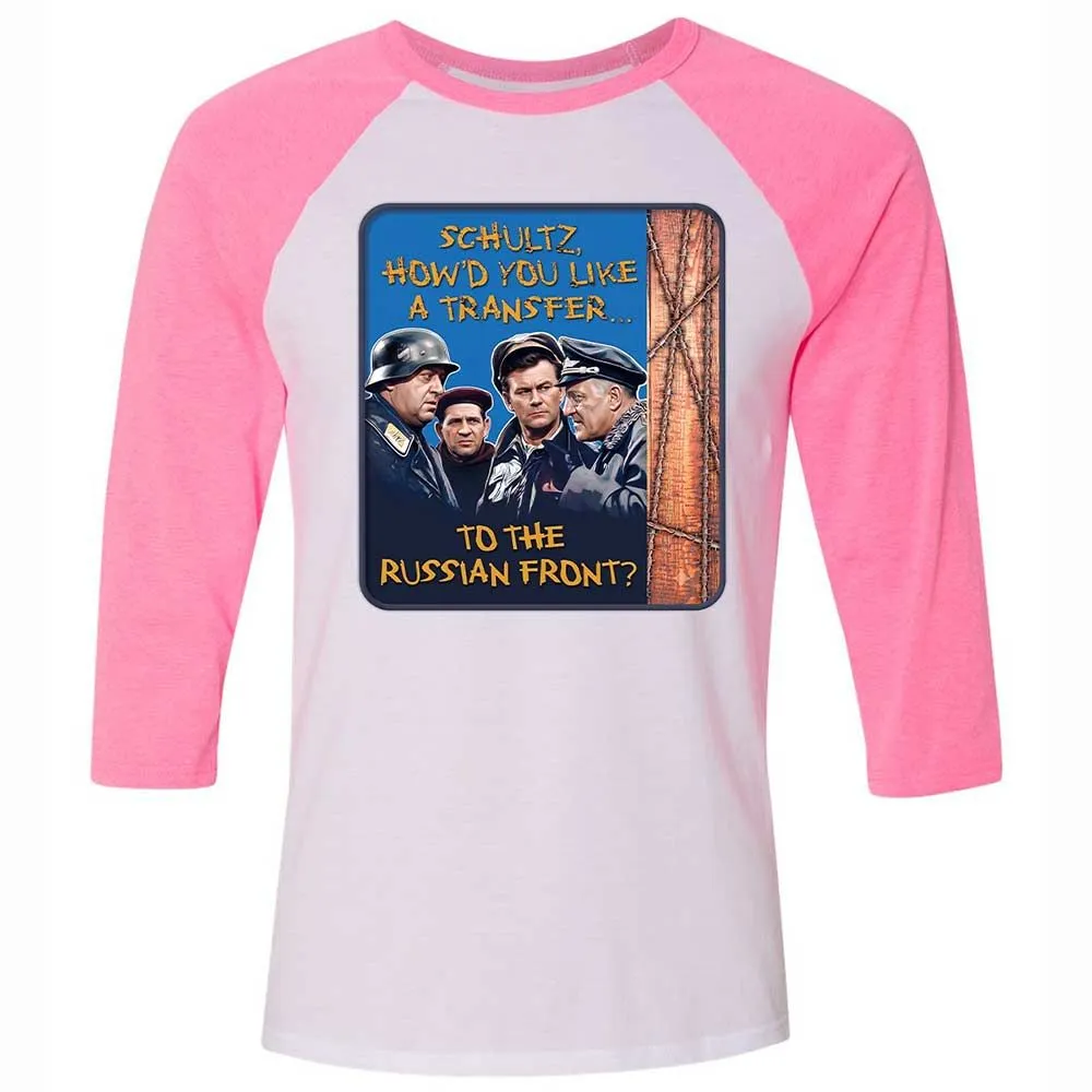 Unisex 3/4 Baseball Tee - B87L4KPP - White/Neon Pink - 12