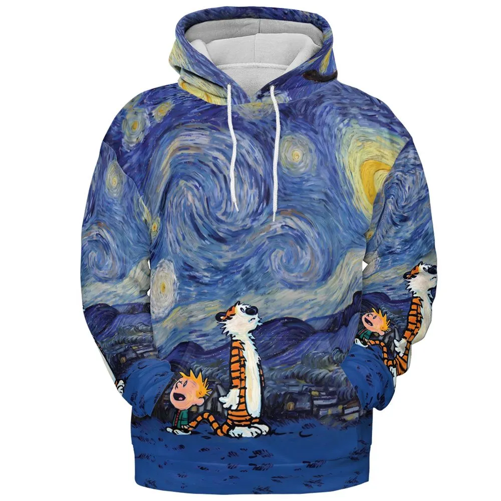Calvin and Hobbes and Van Gogh - Pullover Hoodie - 2