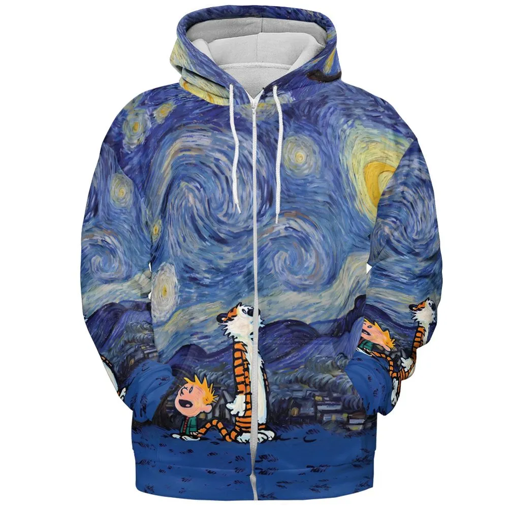 Calvin and Hobbes and Van Gogh - Zip Hoodie - 3