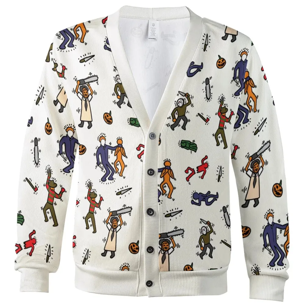 Horror Movie Pop Characters Pattern Cardigan - 2
