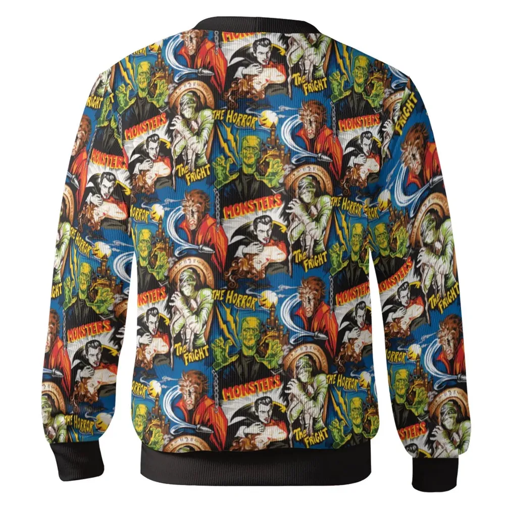 The Horror The Fright Dracula Frankenstein The Wolfman Monster Universal Pattern Cardigan - 3
